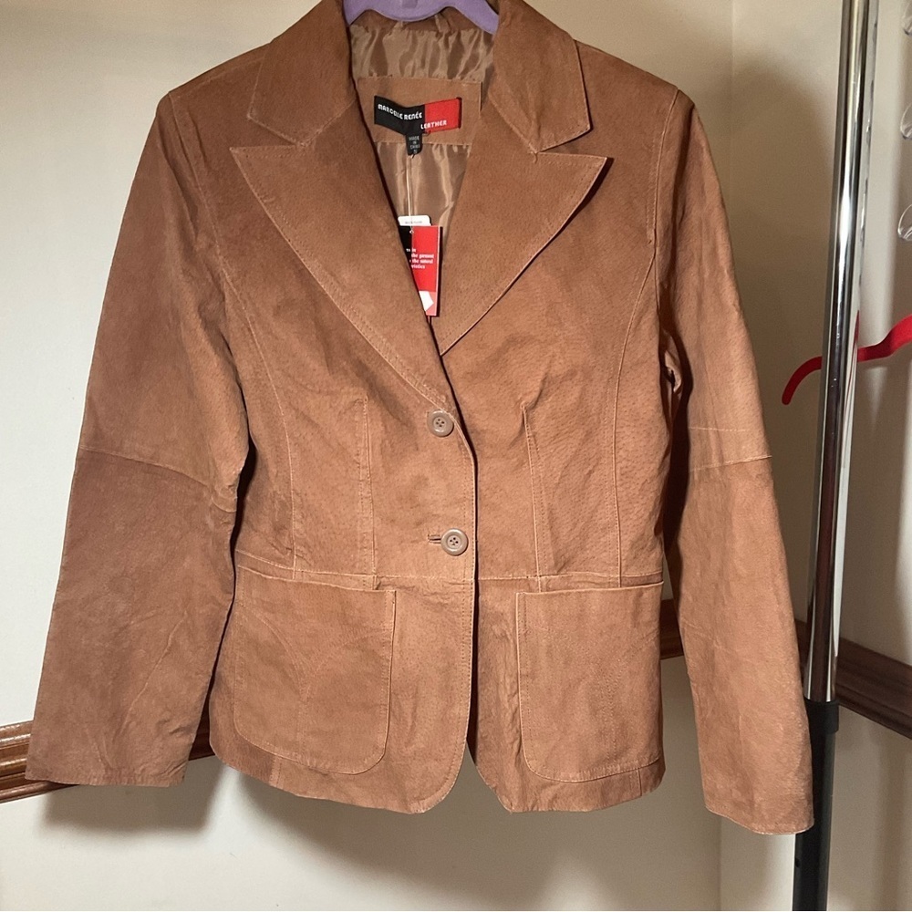 VINTAGE TAN SUEDE Leather JACKET 100% GENUINE LEATHER SMALL New withTags